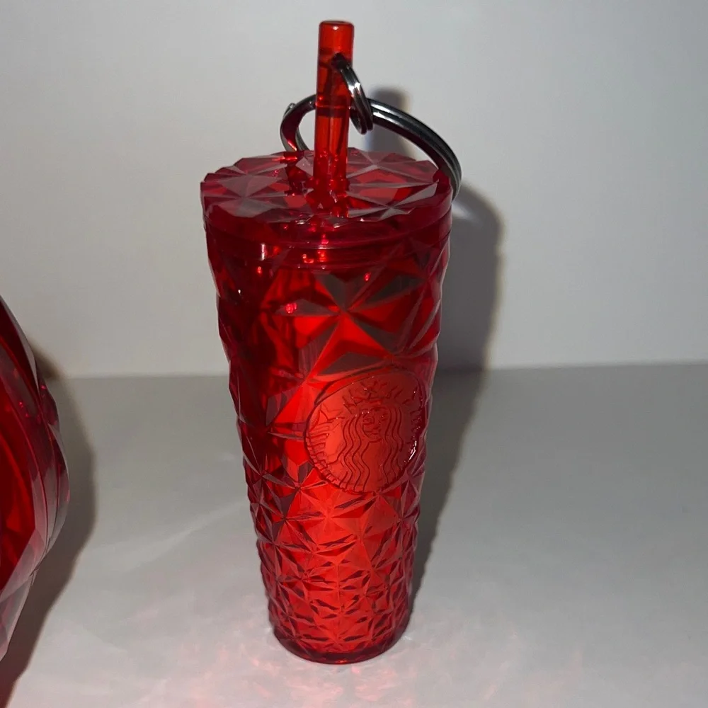 Starbucks 2023 Winter Collection Deep Red Jeweled 16 & 24 Oz Keychain Set NWT